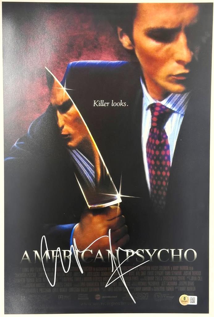 Christian Bale signed American Psycho 12x18 photo poster autograph ~ Beckett BAS