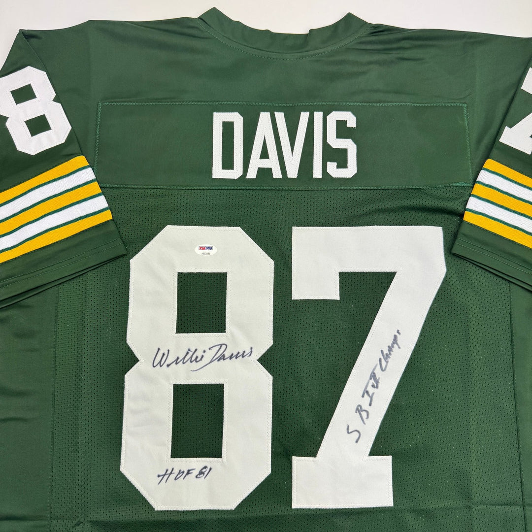 Autographed/Signed Willie Davis HOF 81 Green Bay Green Football Jersey PSA COA