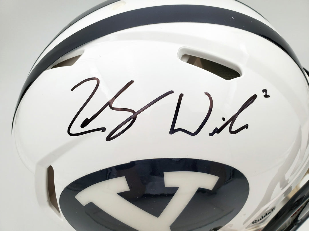 Zach Wilson Signed BYU Cougars White Full Size Authentic Speed Helmet Beckett QR