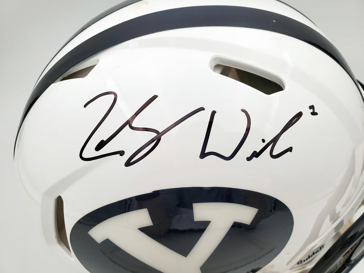 Zach Wilson Signed BYU Cougars White Full Size Authentic Speed Helmet Beckett QR