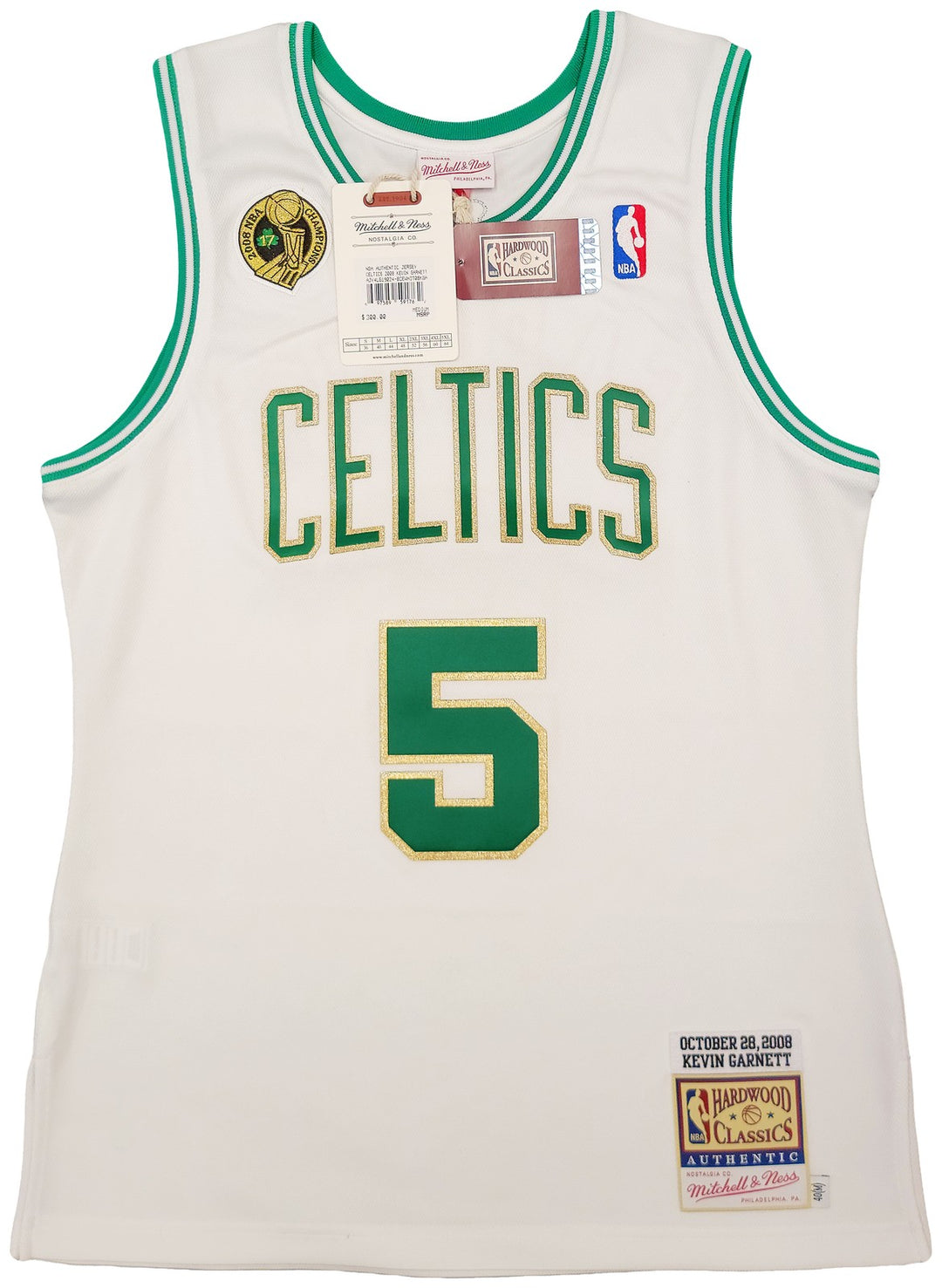 Boston Celtics Kevin Garnett Signed White & Gold Mitchell & Ness Hardwood
