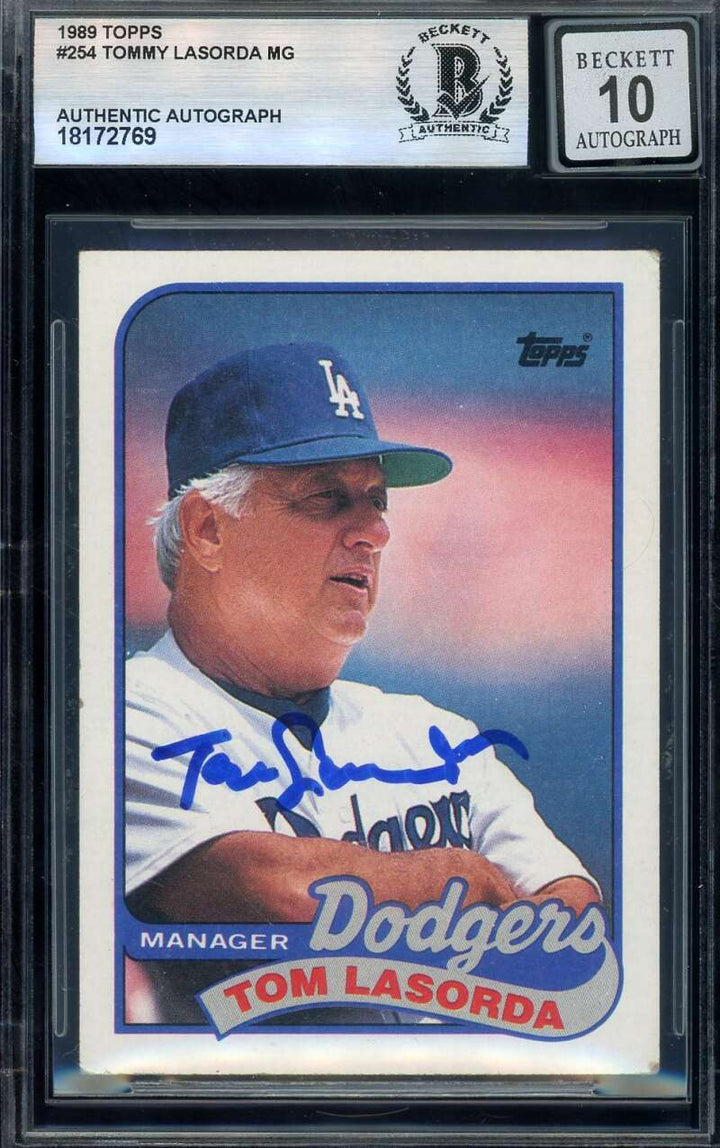 Tommy Lasorda Gem Mint 10 Beckett BAS Signed 1989 Topps Autograph