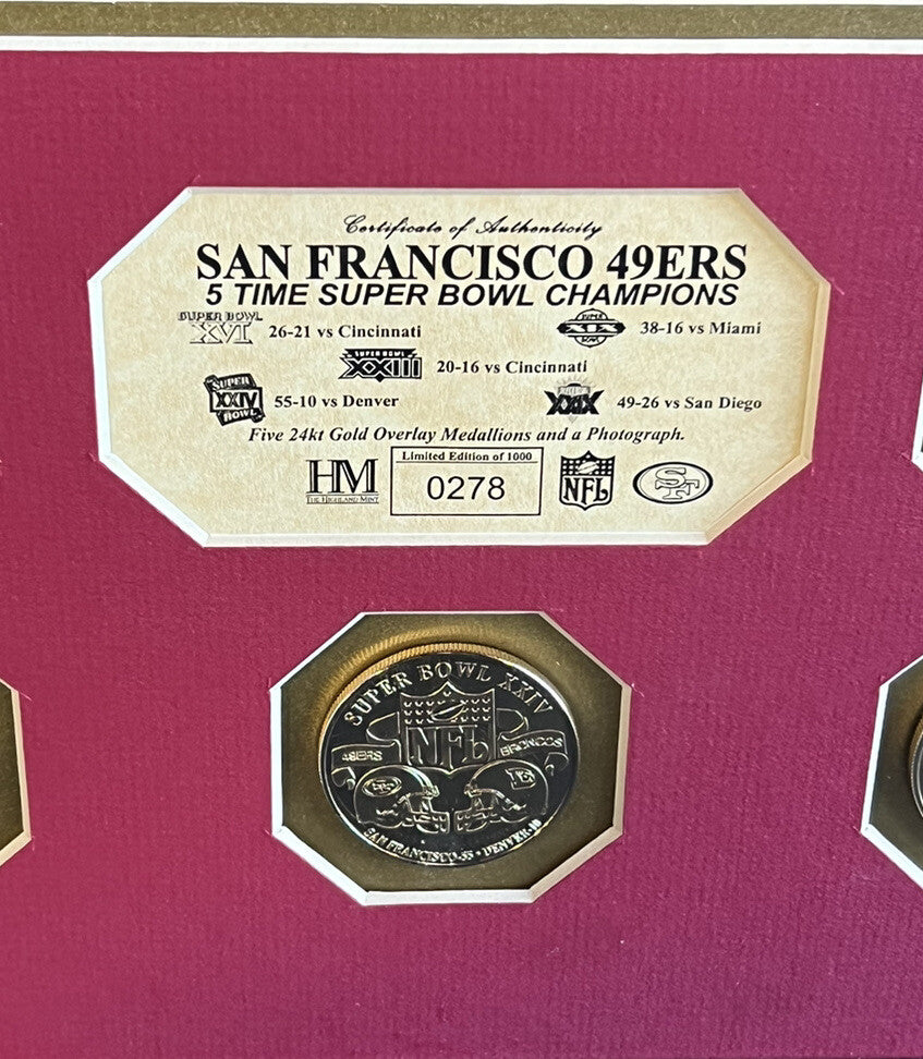 San Francisco 49ers Super Bowl Highland Mint Medallions 8x10 Photo Framed LE