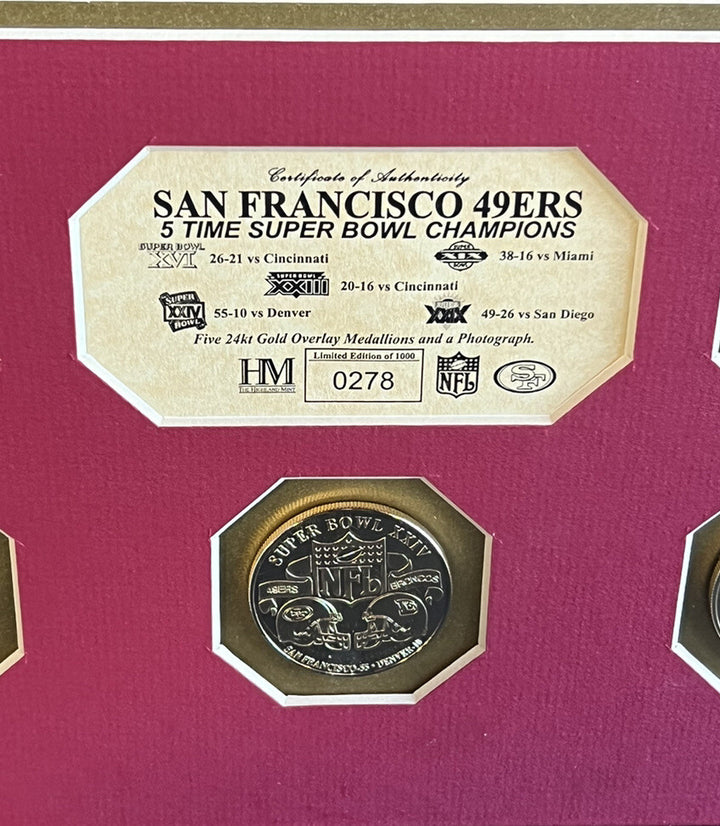 San Francisco 49ers Super Bowl Highland Mint Medallions 8x10 Photo Framed LE