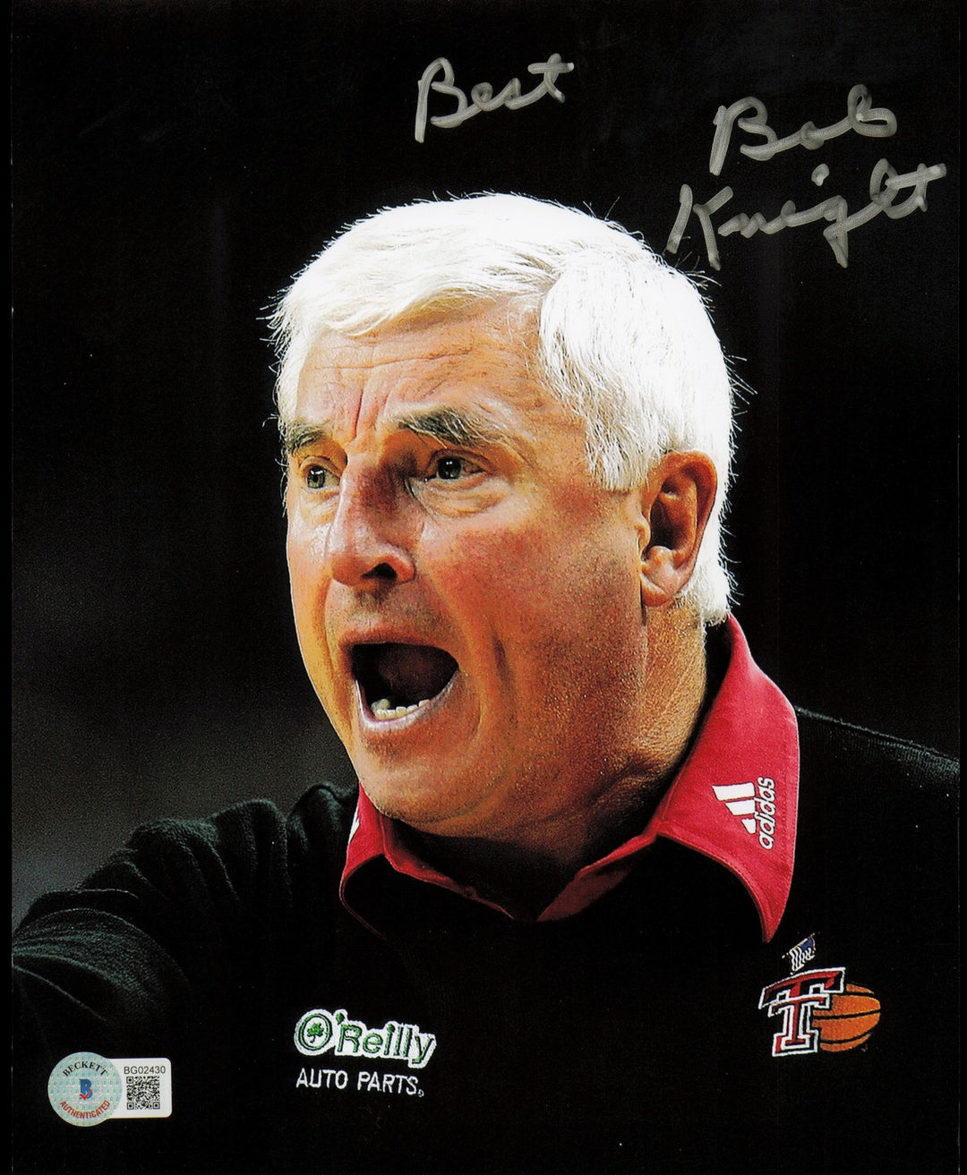 Bobby Knight Signed 8x10 Photo Texas Tech Red Raiders "Best" Beckett #BG02430