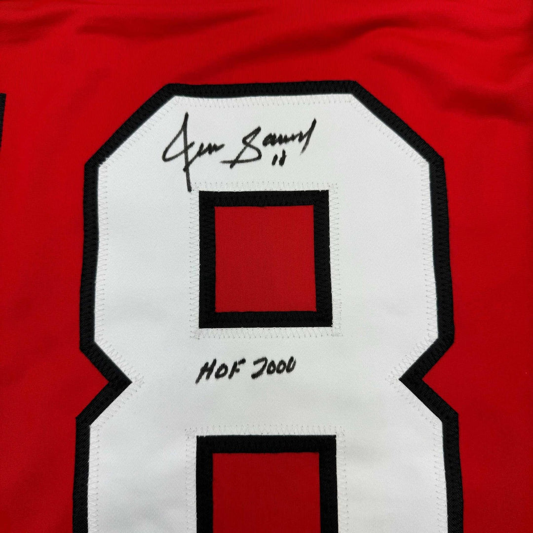 Autographed/Signed Denis Savard HOF 2002 Chicago Red Hockey Jersey JSA COA