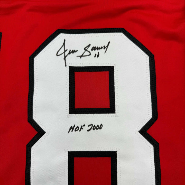 Autographed/Signed Denis Savard HOF 2002 Chicago Red Hockey Jersey JSA COA