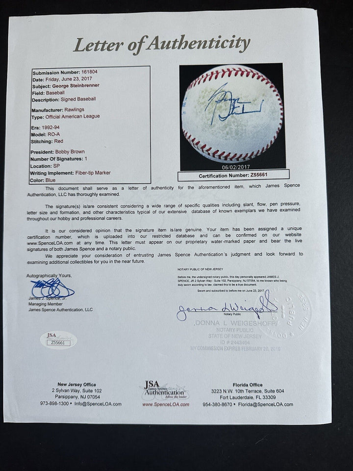 George Steinbrenner Ny Yankees SIGNED Official AL Baseball Bold Auto Jsa