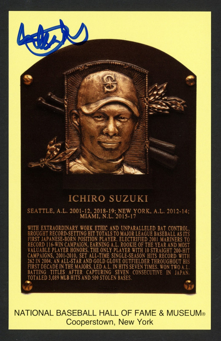 Ichiro Suzuki Signed Hall of Fame HOF Plaque Postcard Seattle Mariners Beckett