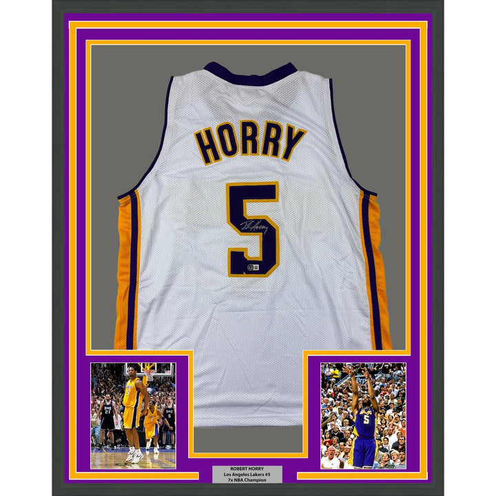 Framed Signed Robert Horry 35x39 Los Angeles LA White Jersey COA