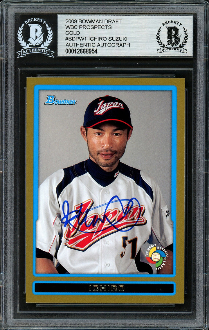 Ichiro Suzuki Autographed Signed 2009 Bowman Draft Gold Card BDPW1 Japan Beckett