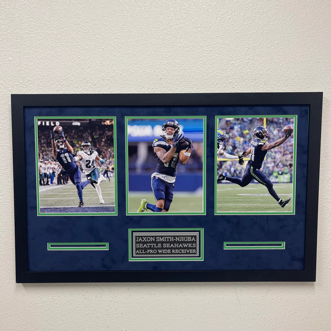 Jaxon Smith-Njigba Custom Framed 3 Photo Display Seattle Seahawks