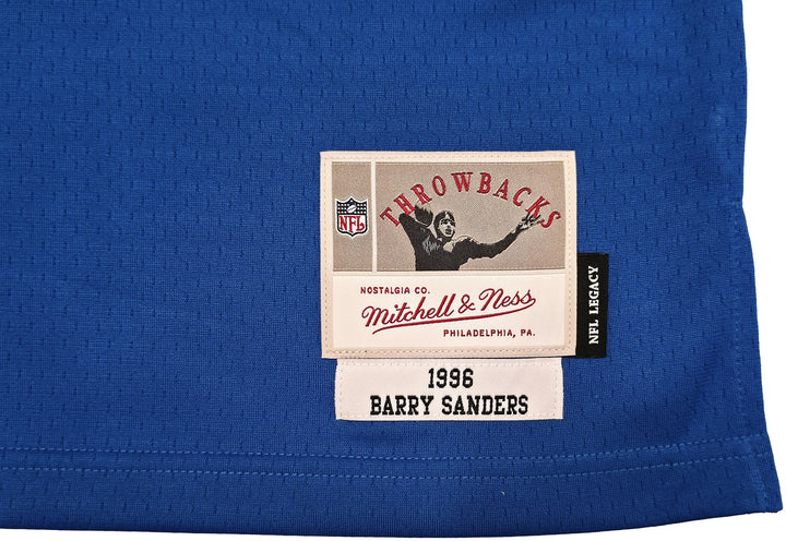 Lions Barry Sanders Auto Blue M&N 1996 NFL Legacy Throwback Jersey 48 Beckett