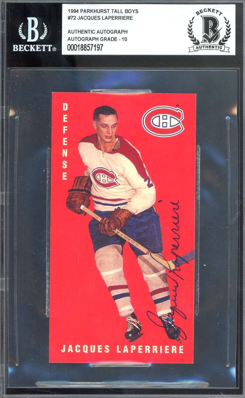 Jacques Laperriere Gem Mint 10 Beckett BAS Signed 1994 Parkhurst Tall Boys Auto