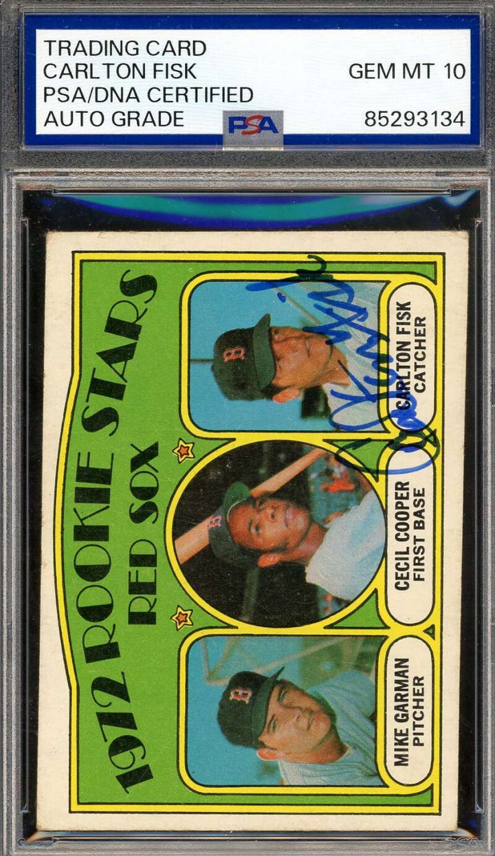 Carlton Fisk Gem Mint 10 PSA DNA Signed 1972 Topps Rookie Autograph