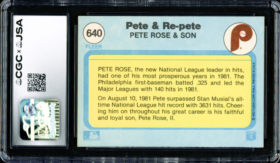 Pete Rose Autographed Signed 1982 Fleer Card 640 Philadelphia Phillies CGC x JSA