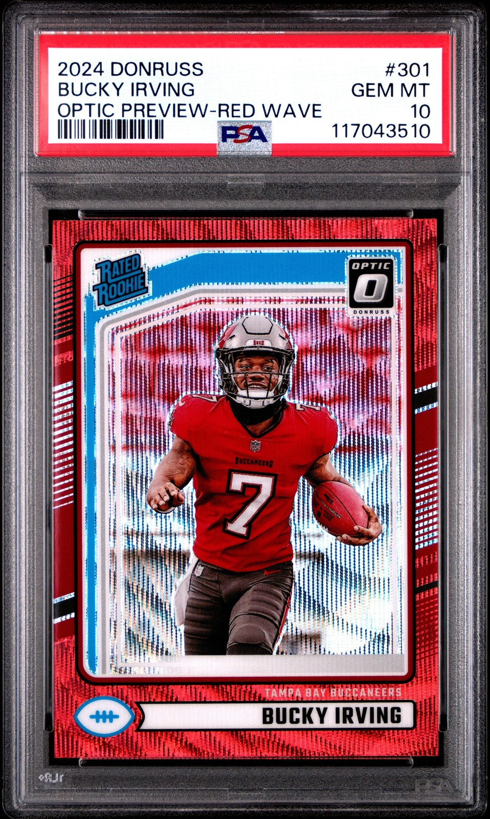 Graded 2024 Donruss Bucky Irving #301 Optic Preview Red Wave Rookie Card PSA 10