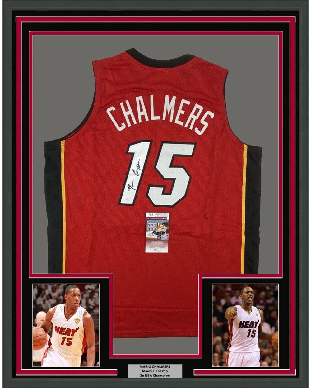 FRAMED Autographed/Signed MARIO CHALMERS 33x42 Red Basketball Jersey JSA COA
