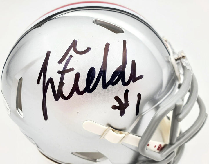 Justin Fields Signed Ohio State Buckeyes Silver Speed Mini Helmet Beckett BAS