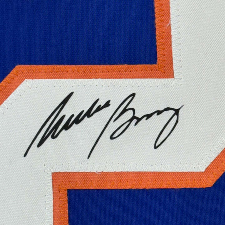 Framed Facsimile Autographed Mike Bossy 35x39 New York Blue Reprint Jersey