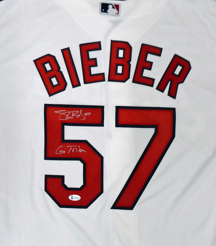 Cleveland Indians Shane Bieber Signed White Nike Jersey Size XL Beckett