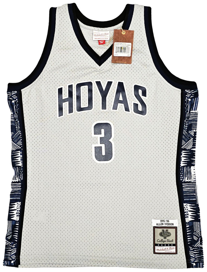 Georgetown Hoyas Allen Iverson Auto Grey Mitchell Ness 95 College Jersey L BAS