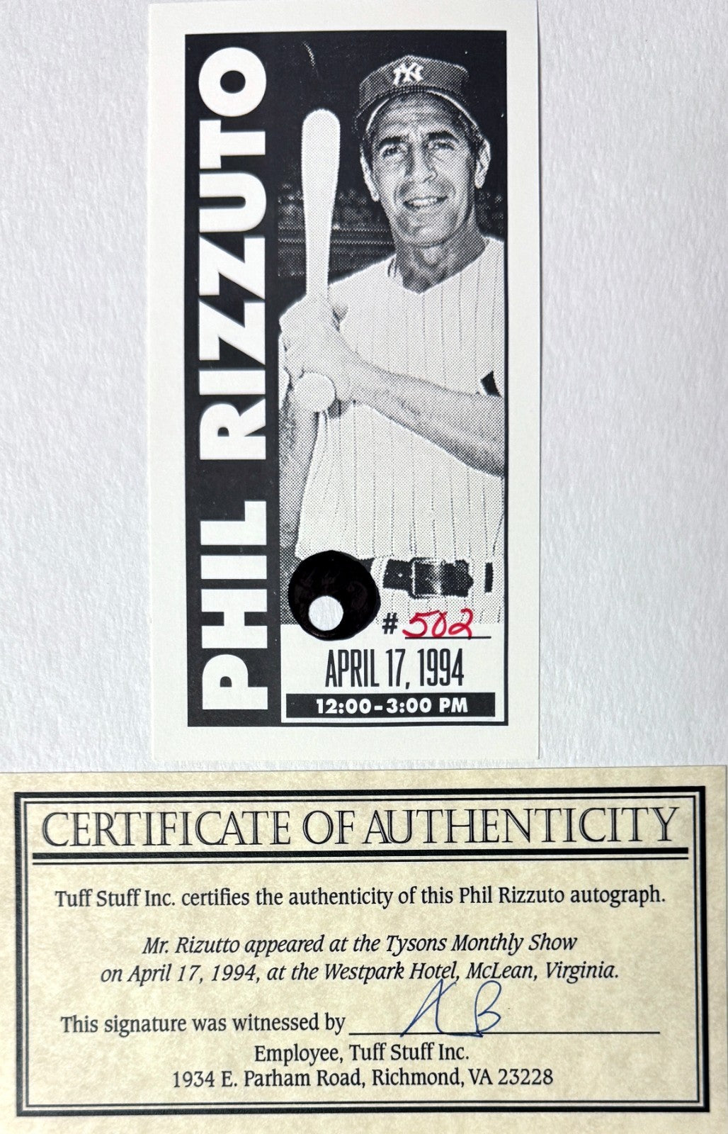 Phil Rizzuto signed New York Yankees MLB 8x10 Photo minor dings Framed - COA-HOF