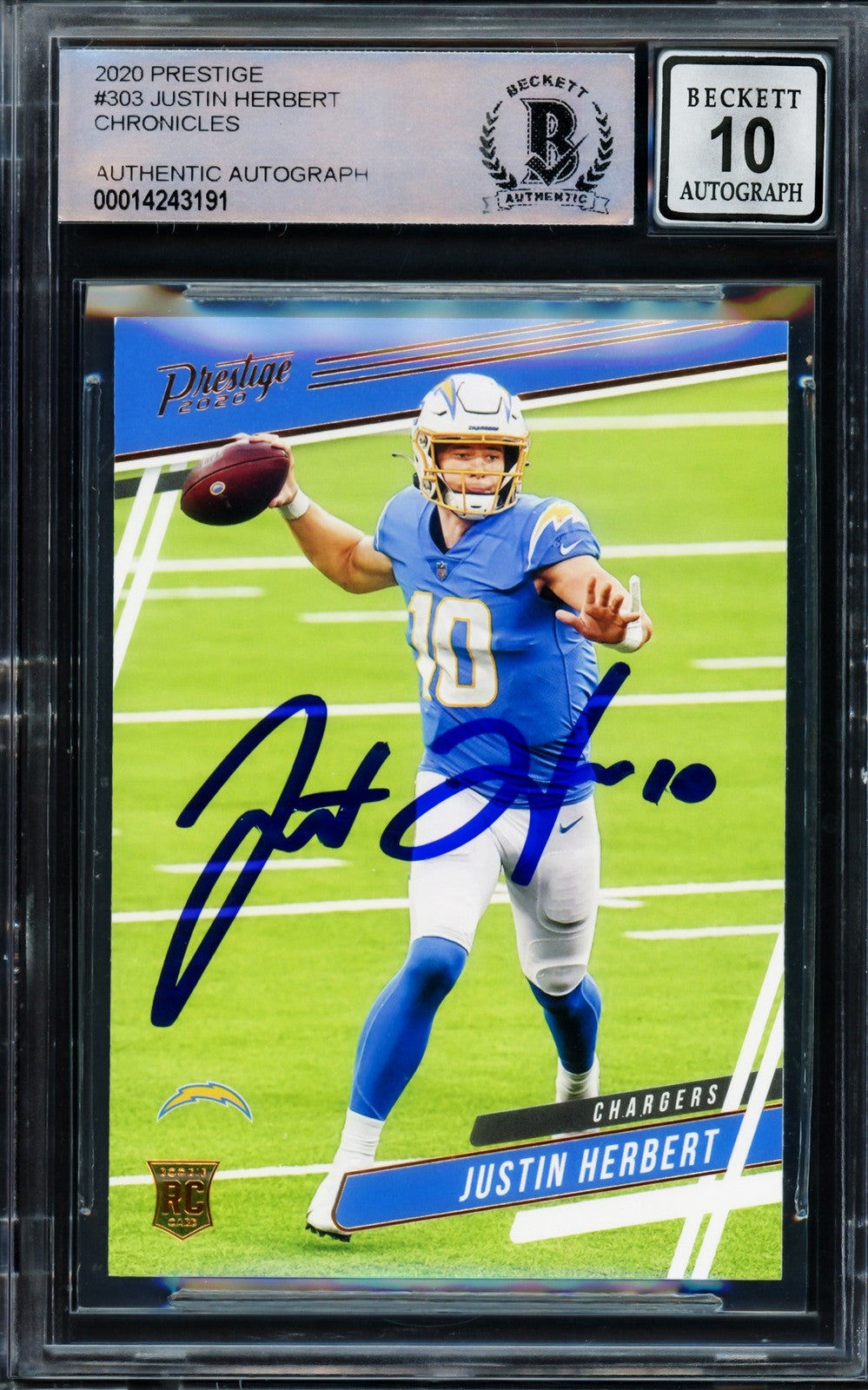 Justin Herbert Signed 2020 Panini Prestige RC 303 Chargers Auto GM 10 Beckett
