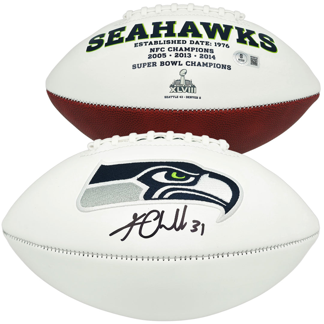 Kam Chancellor Signed White Seattle Seahawks Logo Football Beckett Witness