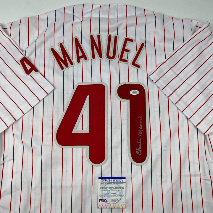 Autographed/Signed Charlie Manuel Philadelphia Pinstripe Jersey PSA/DNA COA