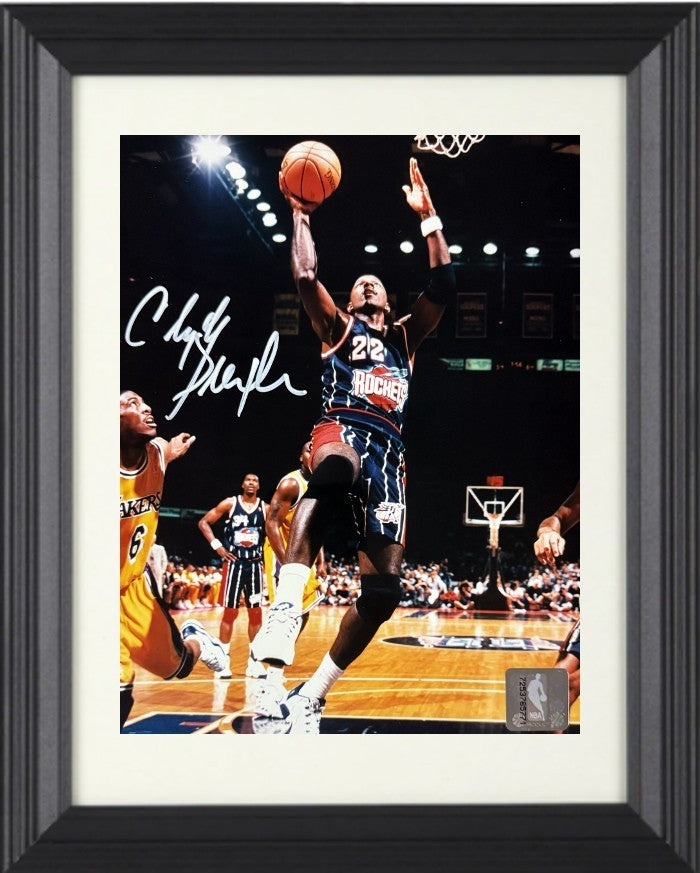 Clyde Drexler Signed Houston Rockets NBA 8x10 Photo Framed Goldin ScoreBoard COA