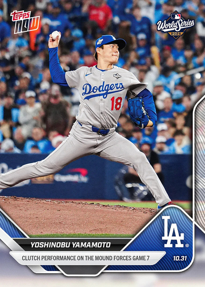 YOSHINOBU YAMAMOTO WORLD SERIES CLUTH PERFORMANCE FORCES GM 7 TOPPS NOW CARD 916