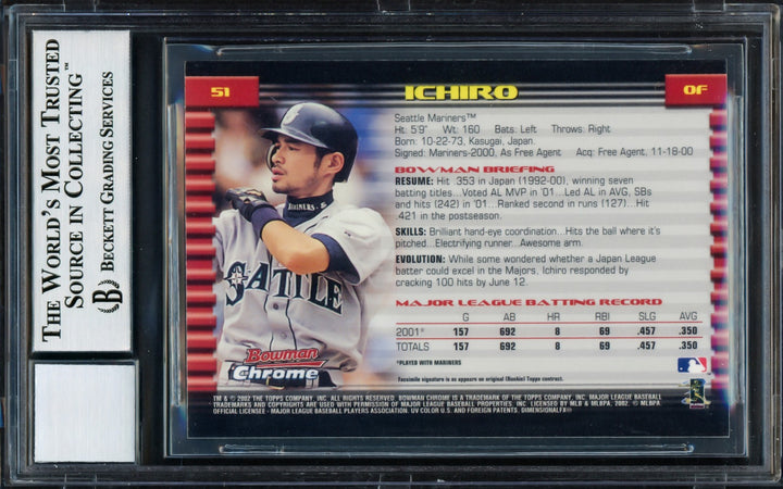Ichiro Suzuki Signed 2002 Bowman Chrome Card 51 Mariners Auto GM 10 Beckett