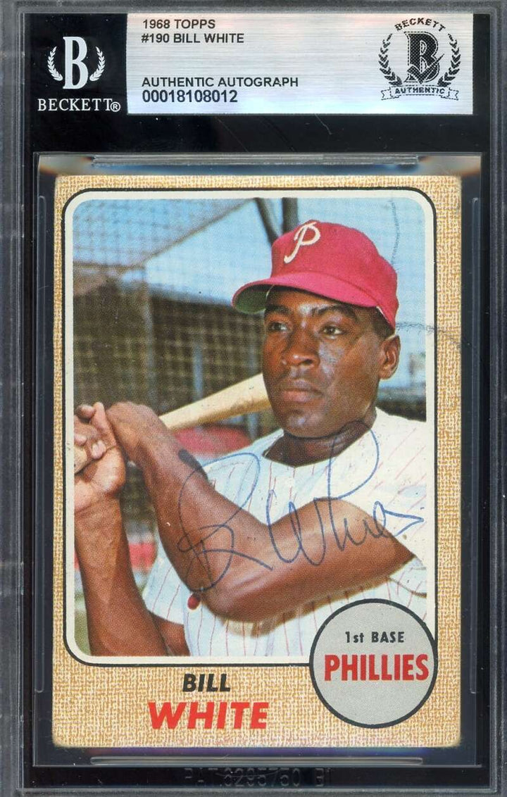 Bill White Beckett BAS Vintage Signed 1968 Topps Autograph Phillies
