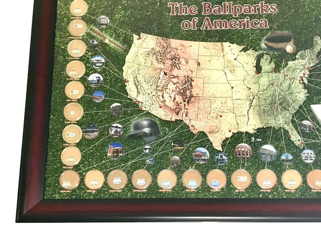 MLB Stadium Game Used Dirt Map *** Pastime Edition #D /50** Collage COA Framed
