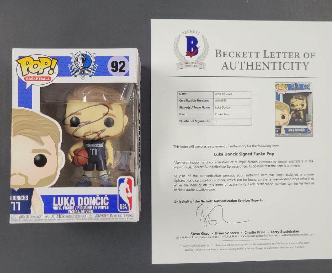 Luka Doncic autograph Mavs signed Funko POP w/ photo proof & Beckett BAS COA