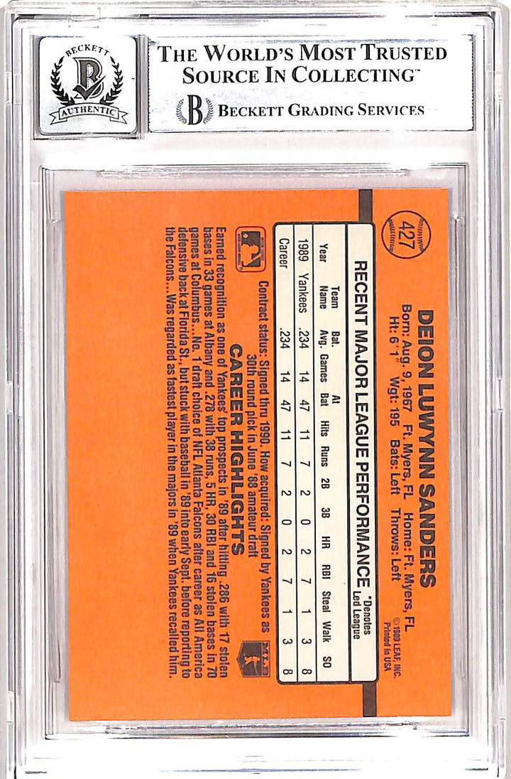 Deion Sanders Signed 1990 Donruss #427 Card 10 Auto Beckett 42652