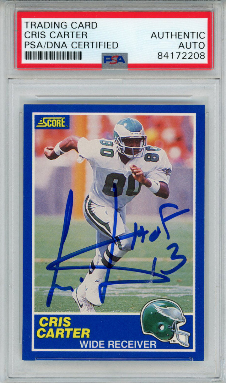 Cris Carter Autographed 1989 Score #72 Rookie Card HOF PSA Slab 43597