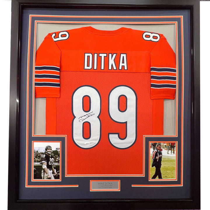 FRAMED Signed MIKE DITKA 35x39 Chicago Orange Jersey JSA COA Auto