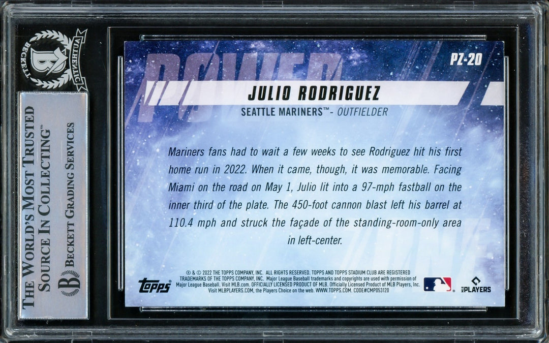 Julio Rodriguez Signed 2022 Stadium Club Power Zone RC #PZ20 Mariners Beckett