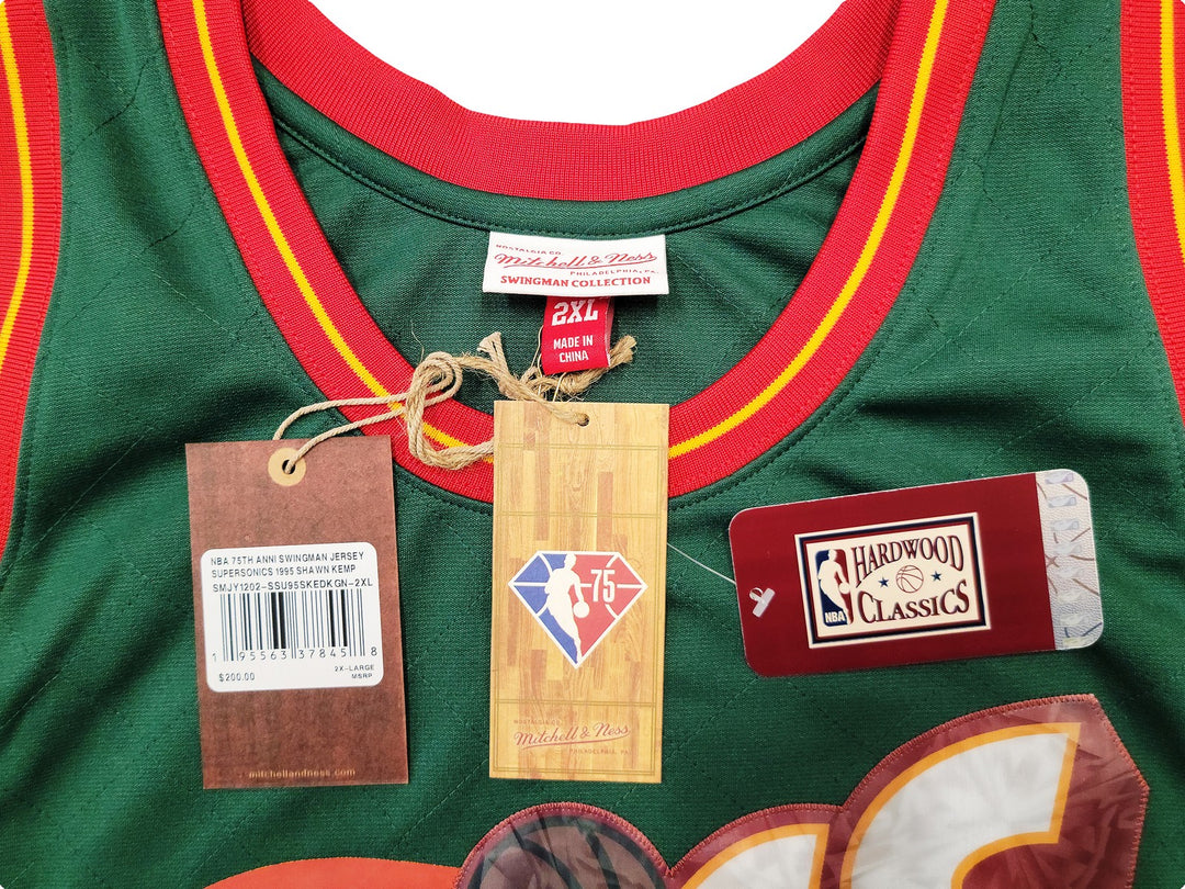 Sonics Shawn Kemp Auto Green Auth Mitchell Ness HWC Swingman Jersey Top 75 2X