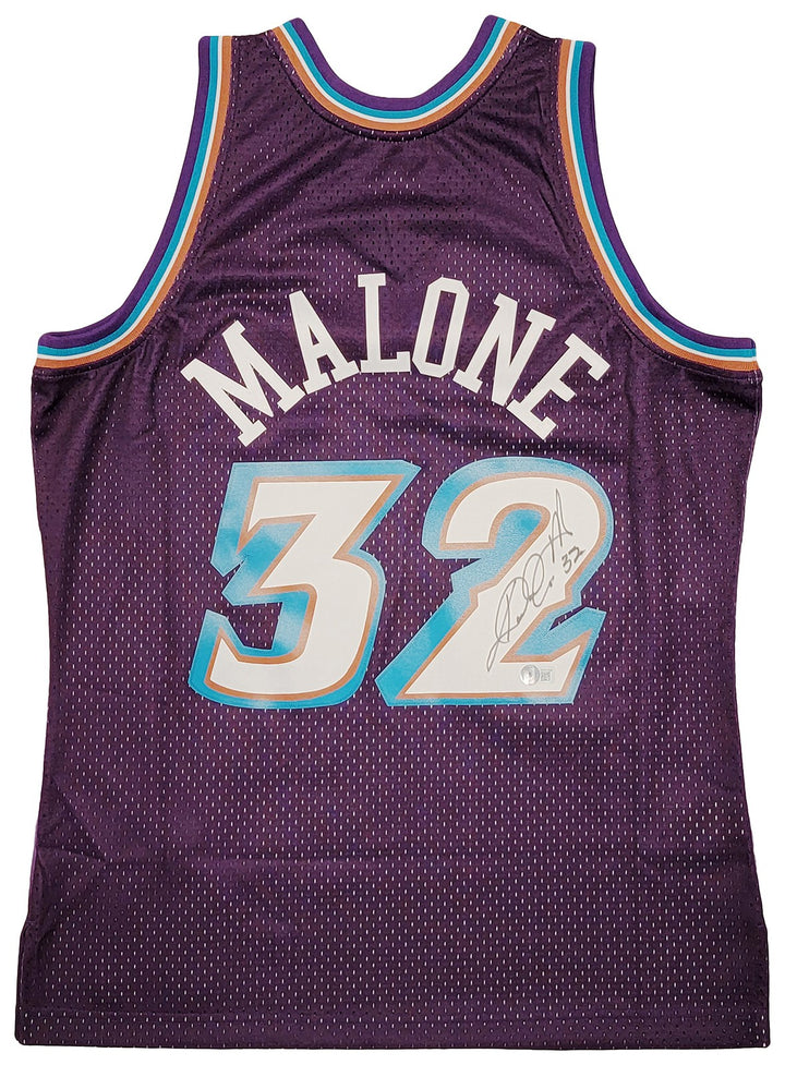 Jazz Karl Malone Auto Purple Teal Authentic Mitchell Ness Jersey Size L Beckett