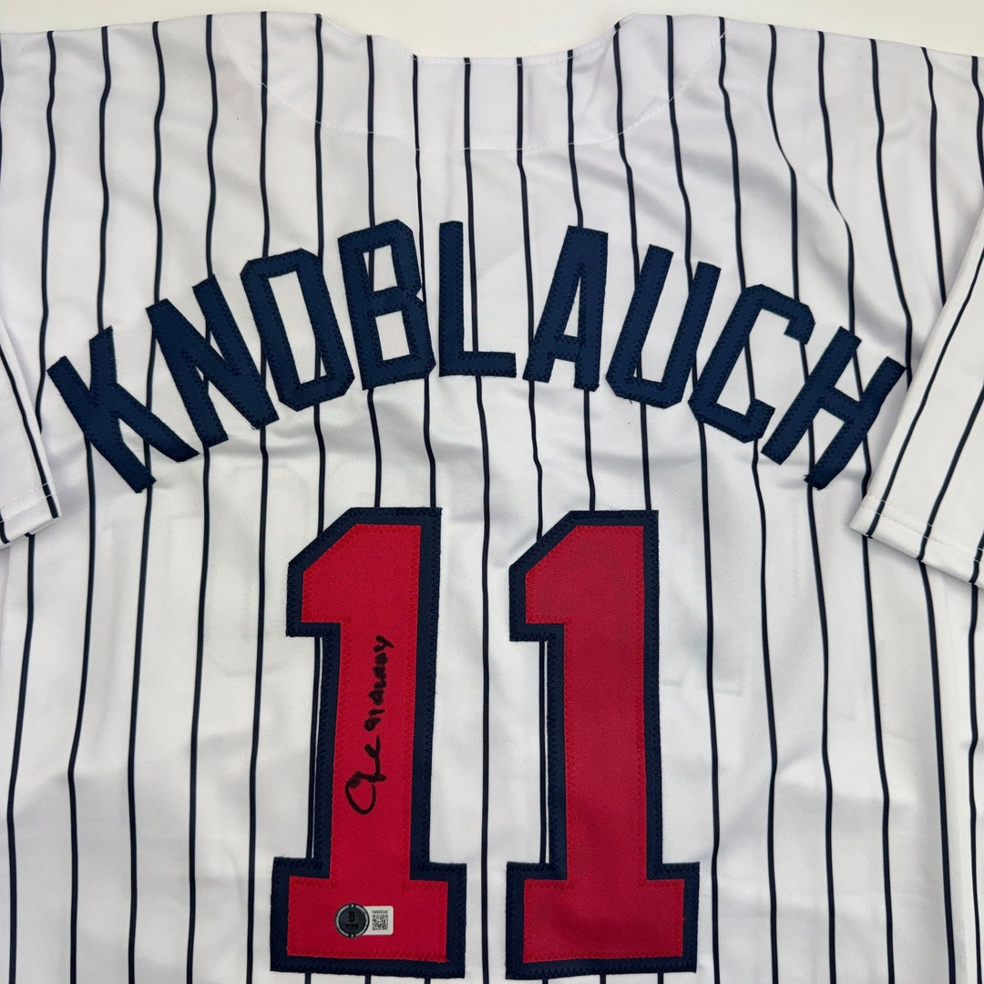 Autographed/Signed Chuck Knoblauch Minnesota Pinstripe Jersey BAS COA