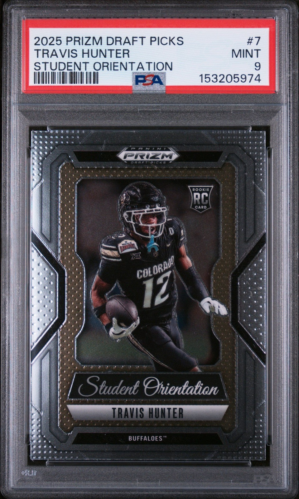 Graded 2025 Prizm DP Travis Hunter #7 Student Orientation Rookie Card PSA 9