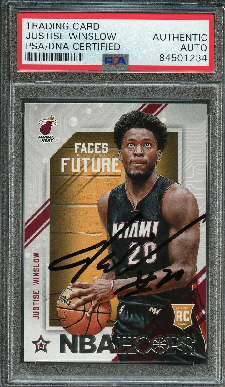 2015-16 NBA Hoops Faces of the Future #12 Justise Winslow Signed Card AUTO PSA/D