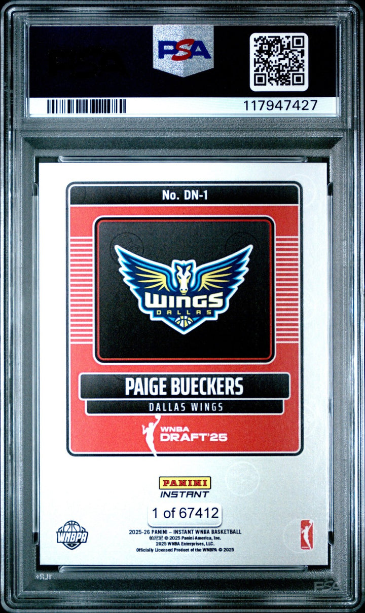 Graded 2025 Panini Instant Paige Bueckers #DN1 Draft RC Card PSA 10