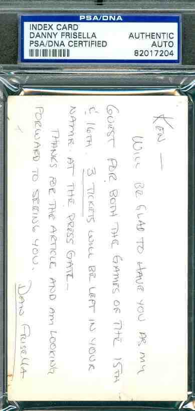 Danny Frisella Autograph 3x5 Index Letter Psa/dna Signed