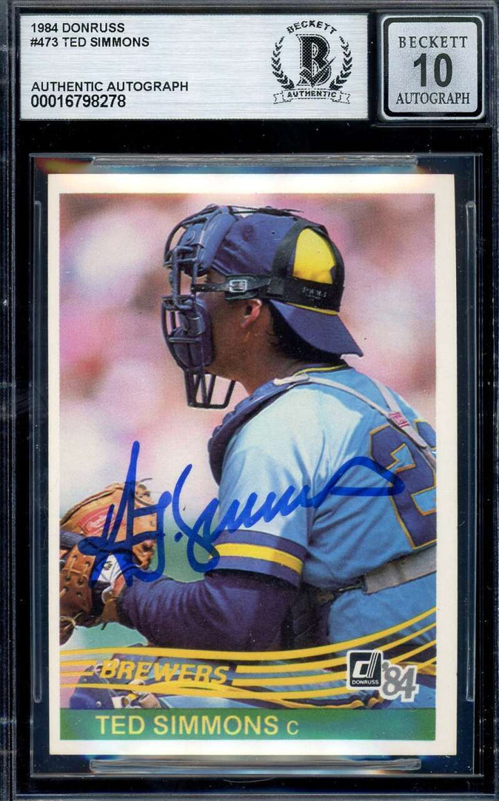 Ted Simmons Gem Mint 10 Beckett BAS Signed 1984 Donruss Autograph
