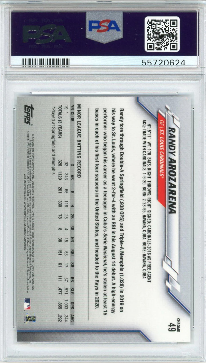 Randy Arozarena 2020 Topps Chrome Rookie Card #49 (PSA)