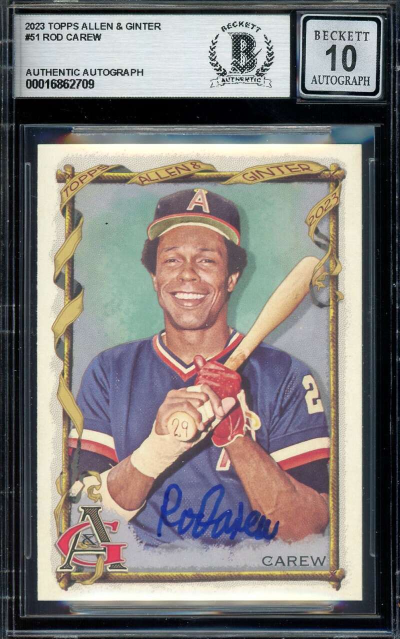 Rod Carew Gem Mint 10 Beckett BAS Signed 2023 Topps Allen & Ginter Autograph